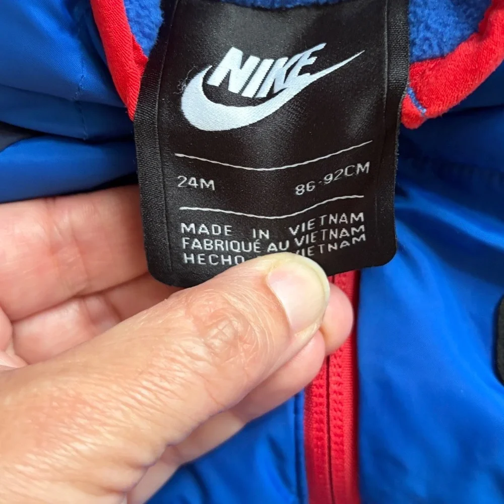 Nike baby puffer snowsuit blue red size 24 months
